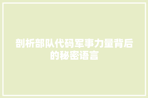 剖析部队代码军事力量背后的秘密语言  第1张