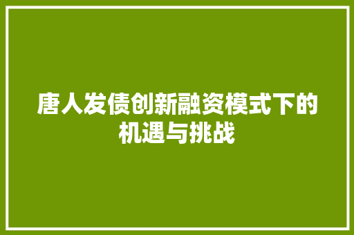 唐人发债创新融资模式下的机遇与挑战