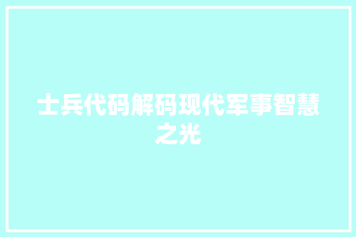 士兵代码解码现代军事智慧之光