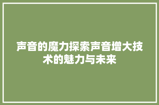 声音的魔力探索声音增大技术的魅力与未来