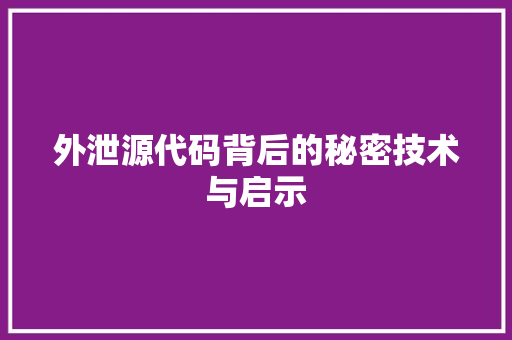 外泄源代码背后的秘密技术与启示