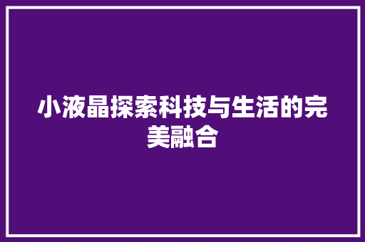 小液晶探索科技与生活的完美融合