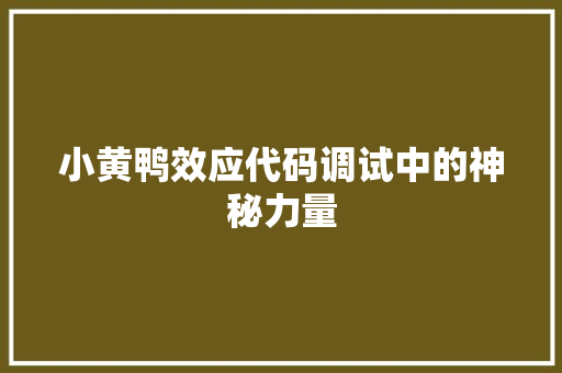 小黄鸭效应代码调试中的神秘力量