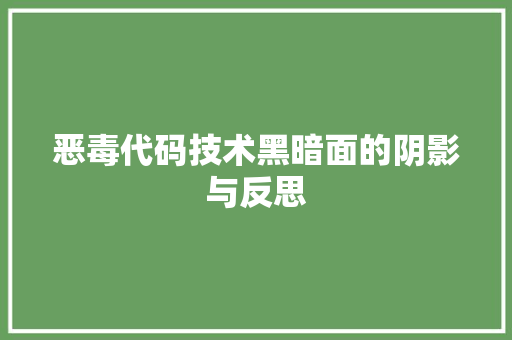 恶毒代码技术黑暗面的阴影与反思