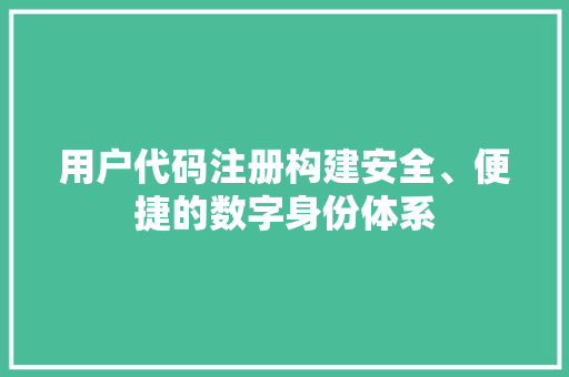 用户代码注册构建安全、便捷的数字身份体系