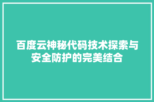 百度云神秘代码技术探索与安全防护的完美结合