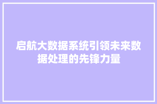 启航大数据系统引领未来数据处理的先锋力量