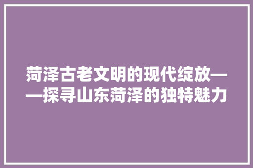 菏泽古老文明的现代绽放——探寻山东菏泽的独特魅力