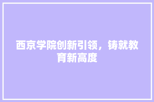 西京学院创新引领，铸就教育新高度