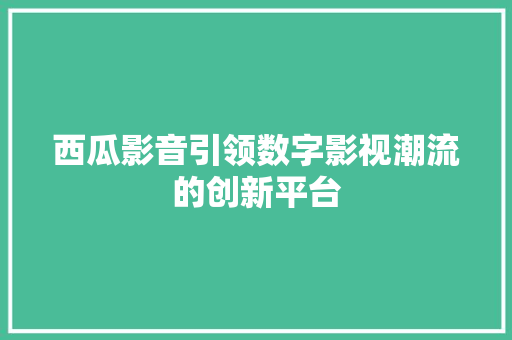 西瓜影音引领数字影视潮流的创新平台
