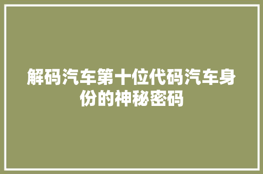 解码汽车第十位代码汽车身份的神秘密码