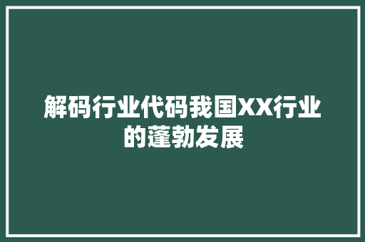 解码行业代码我国XX行业的蓬勃发展