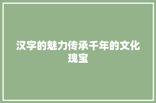 汉字的魅力传承千年的文化瑰宝  第1张