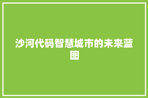 沙河代码智慧城市的未来蓝图  第1张
