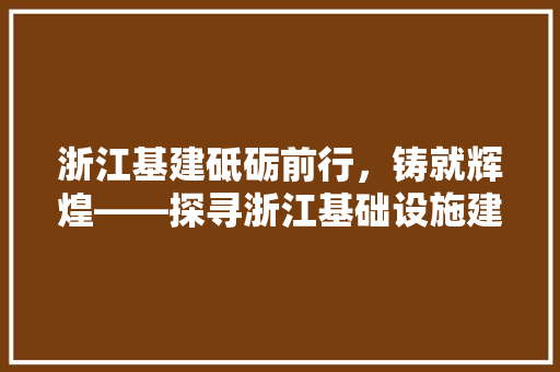 浙江基建砥砺前行，铸就辉煌——探寻浙江基础设施建设的成就与未来
