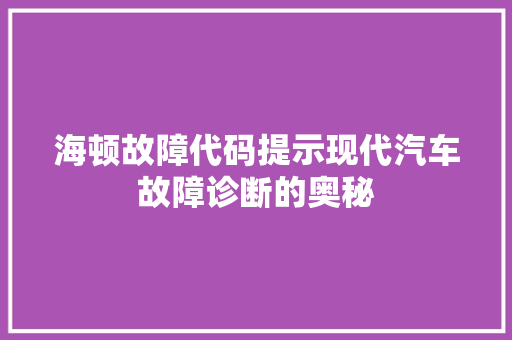 海顿故障代码提示现代汽车故障诊断的奥秘
