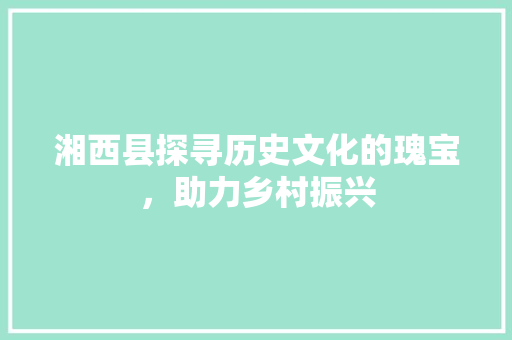 湘西县探寻历史文化的瑰宝，助力乡村振兴