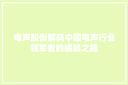 电声股份解码中国电声行业领军者的崛起之路