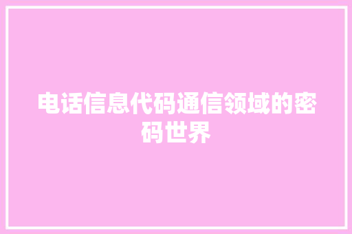 电话信息代码通信领域的密码世界