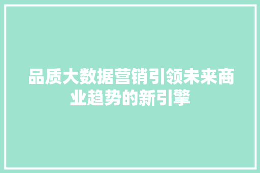 品质大数据营销引领未来商业趋势的新引擎  第1张