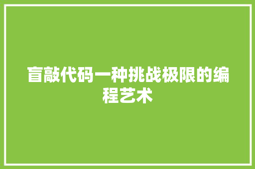 盲敲代码一种挑战极限的编程艺术