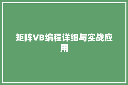 矩阵VB编程详细与实战应用