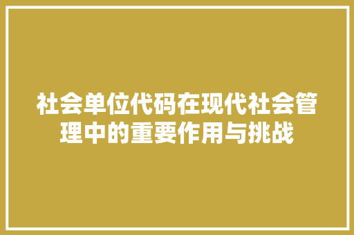 社会单位代码在现代社会管理中的重要作用与挑战