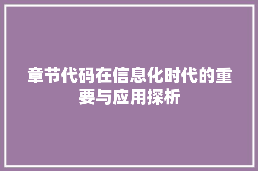 章节代码在信息化时代的重要与应用探析