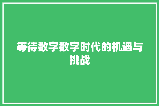 等待数字数字时代的机遇与挑战