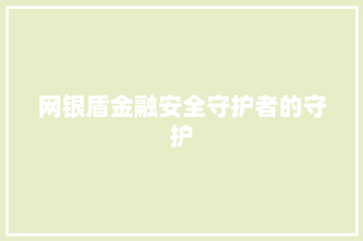 网银盾金融安全守护者的守护