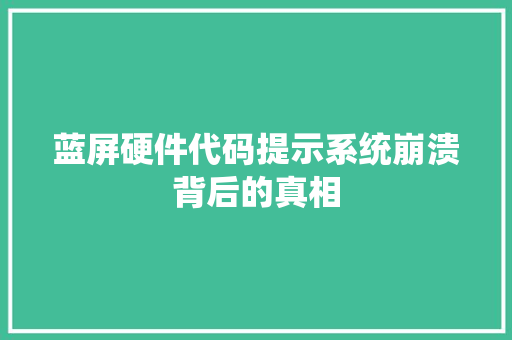 蓝屏硬件代码提示系统崩溃背后的真相