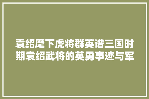 袁绍麾下虎将群英谱三国时期袁绍武将的英勇事迹与军事才能  第1张