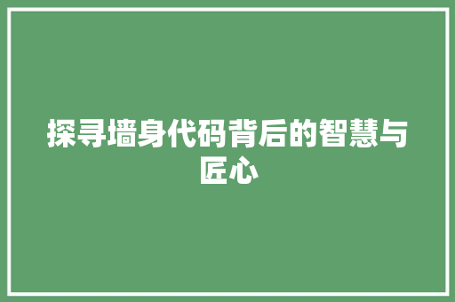 探寻墙身代码背后的智慧与匠心