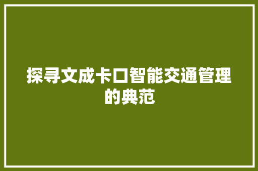 探寻文成卡口智能交通管理的典范