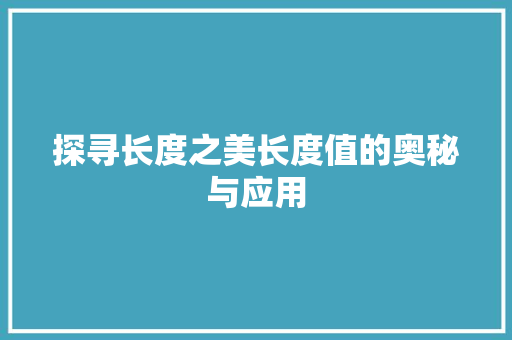 探寻长度之美长度值的奥秘与应用
