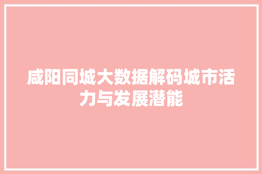咸阳同城大数据解码城市活力与发展潜能  第1张