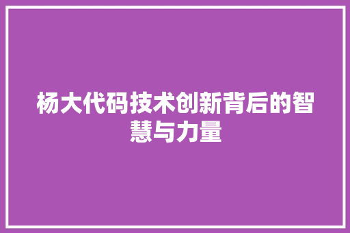 杨大代码技术创新背后的智慧与力量  第1张