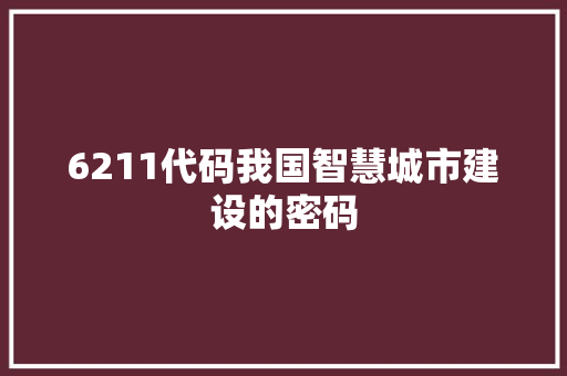 6211代码我国智慧城市建设的密码