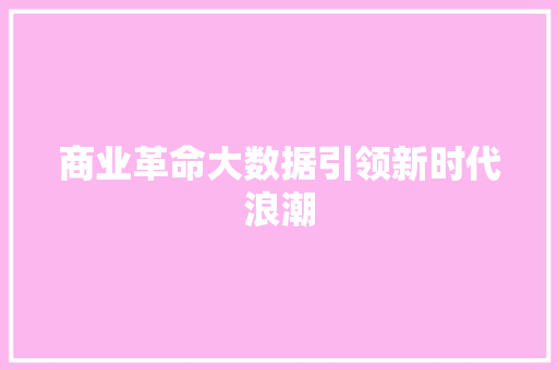 商业革命大数据引领新时代浪潮  第1张