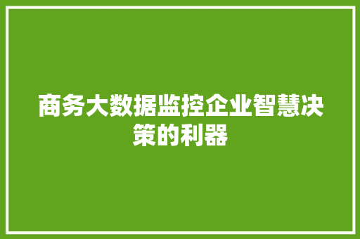 商务大数据监控企业智慧决策的利器  第1张