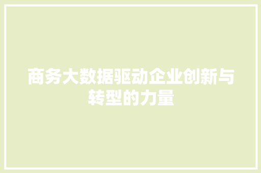 商务大数据驱动企业创新与转型的力量