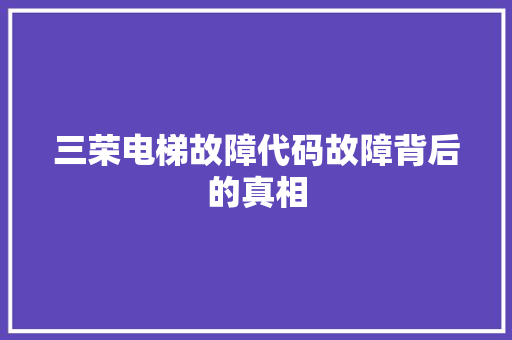 三荣电梯故障代码故障背后的真相