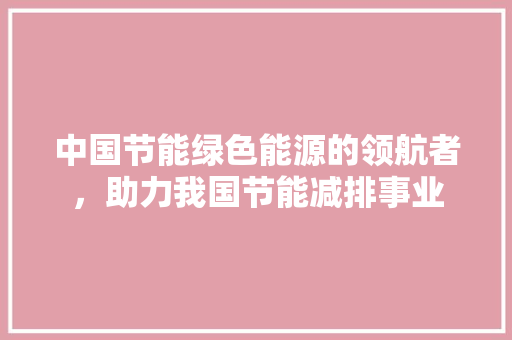 中国节能绿色能源的领航者，助力我国节能减排事业