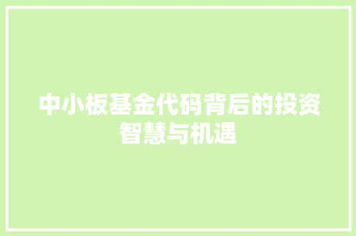 中小板基金代码背后的投资智慧与机遇