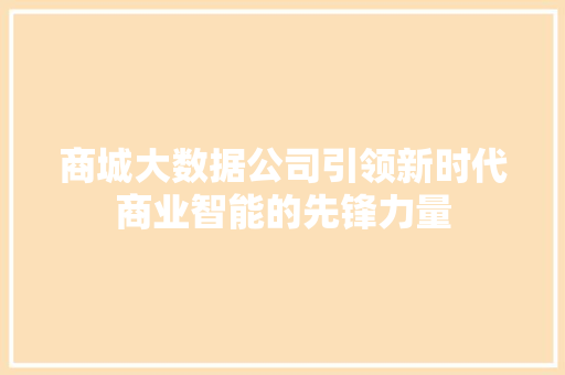 商城大数据公司引领新时代商业智能的先锋力量  第1张