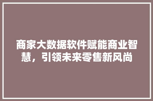 商家大数据软件赋能商业智慧，引领未来零售新风尚  第1张