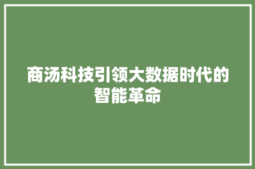 商汤科技引领大数据时代的智能革命