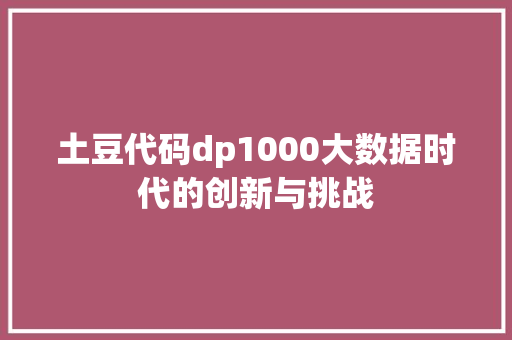 土豆代码dp1000大数据时代的创新与挑战