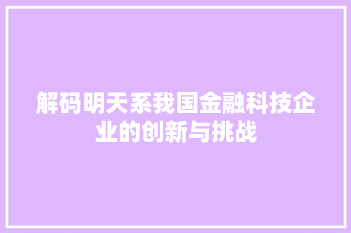 解码明天系我国金融科技企业的创新与挑战