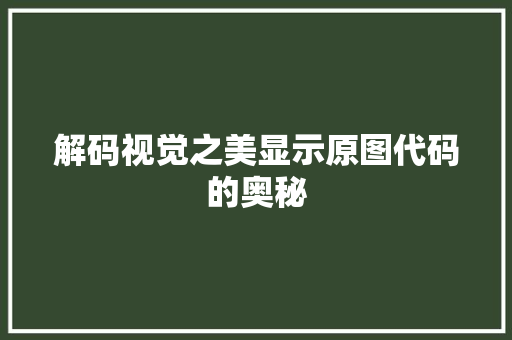 解码视觉之美显示原图代码的奥秘